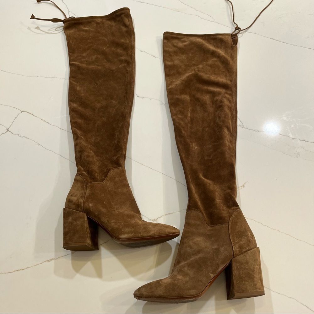 Aquatalia Walnut Suede Over the Knee Boots